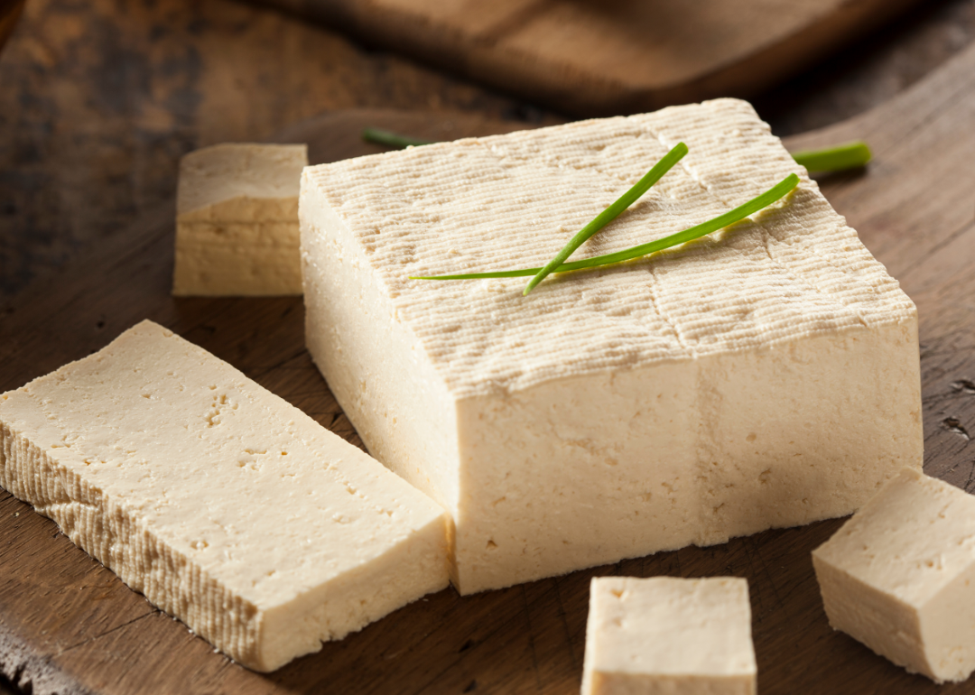 Slice of fresh organic tofu.