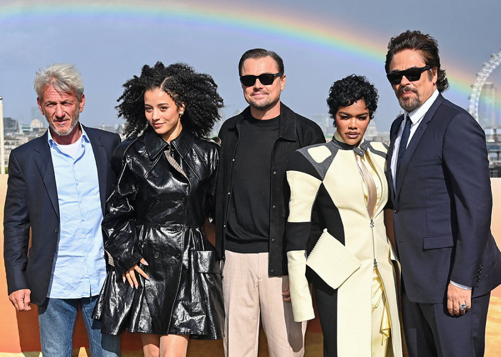Sean Penn, Chase Infiniti, Leonardo DiCaprio, Teyana Taylor and Benicio del Toro attend the London Photocall for "One Battle After Another”.