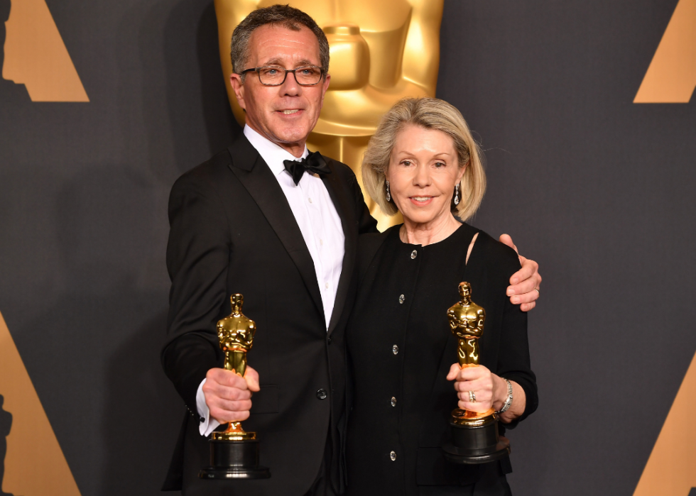 David Wasco and Sandy Reynolds-Wasco pose with their Oscars