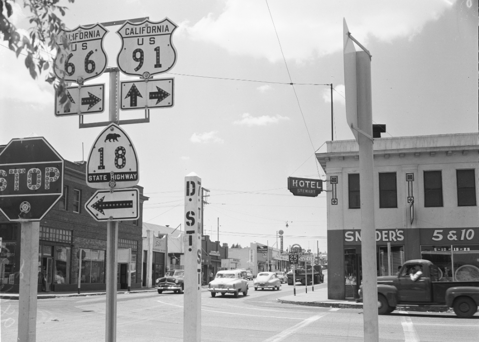 Intersection of Route 66 and 91 in Victorville.