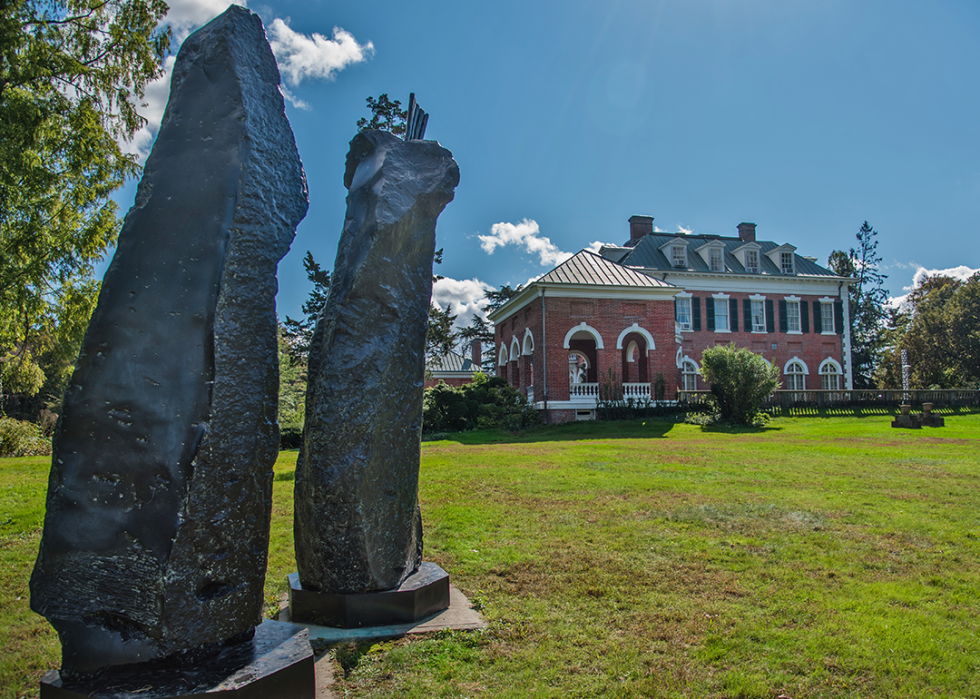 View of sculptures on the lawn of the Nassau County Museum of Art.