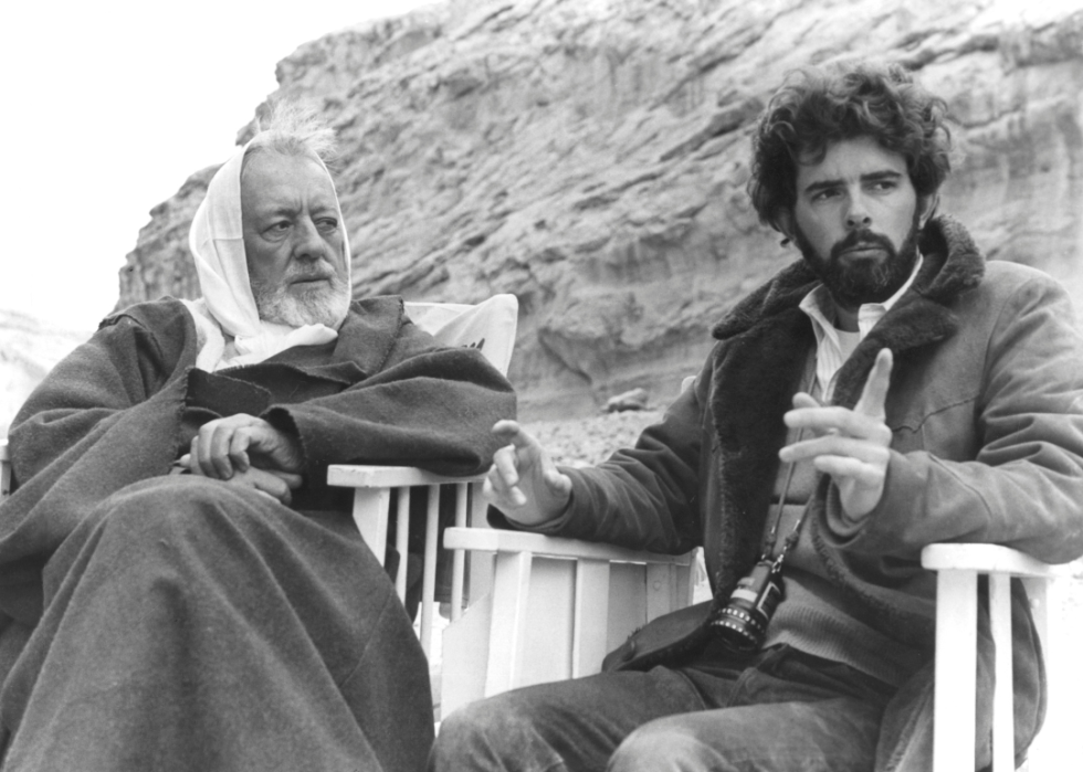 Alec Guinness and George Lucas on the set of ‘Star Wars: Episode IV’.