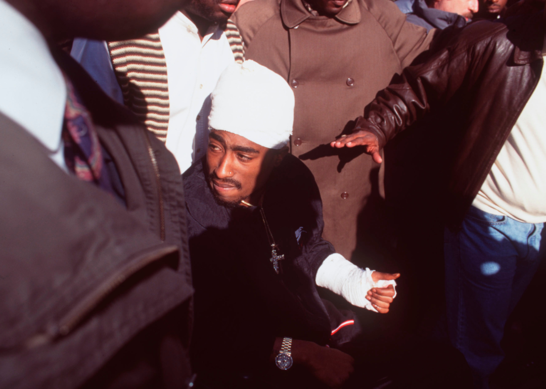 Tupac Shakur leaves a New York City courtroom.