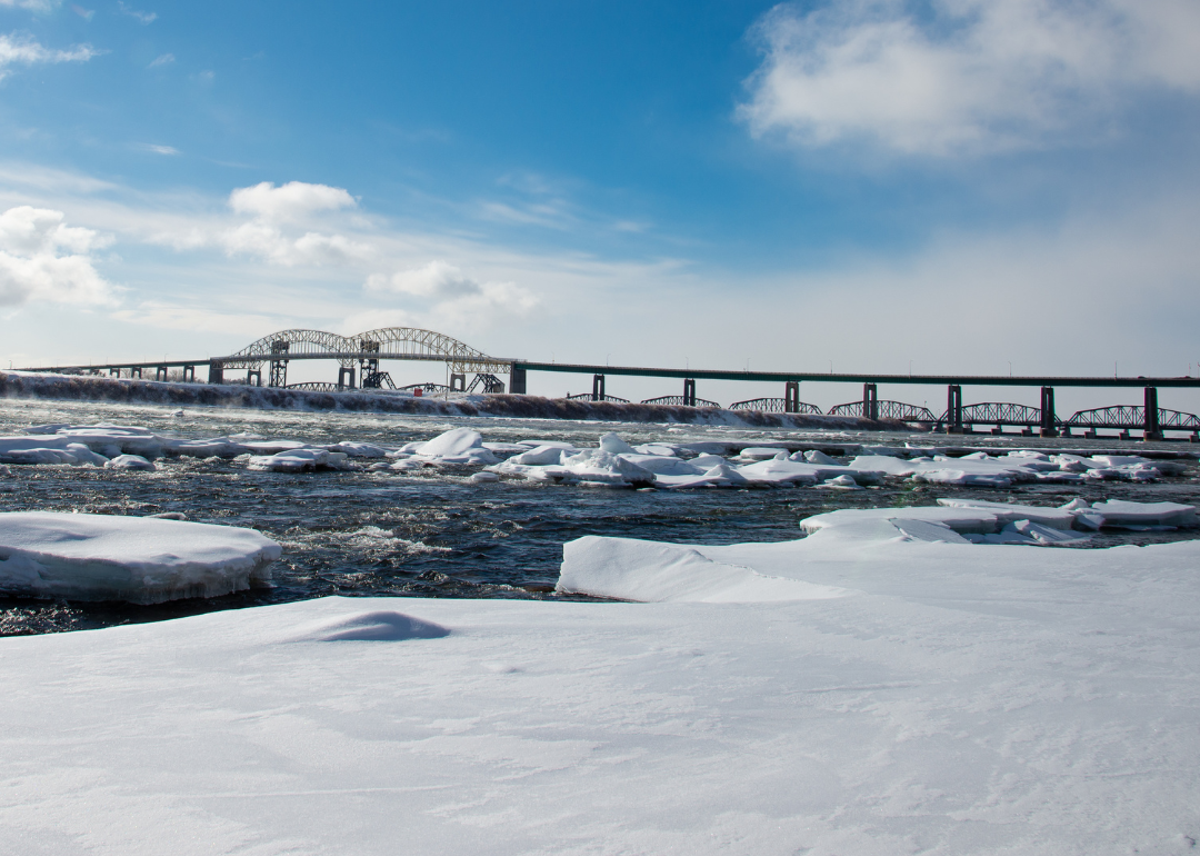 International bridge to Sault Ste. Marie in winter.