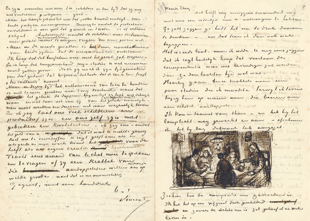 Letter from Vincent van Gogh to Theo van Gogh with sketches of ‘The Potato Eaters’.
