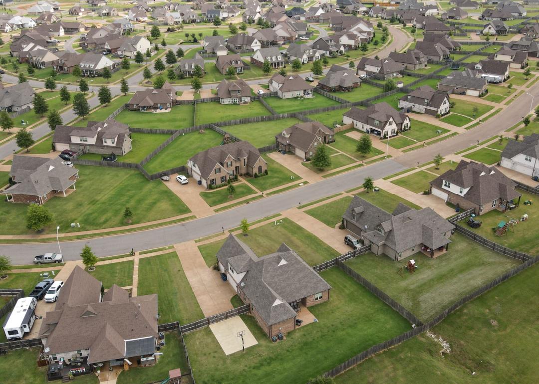 Aerial view of suburban neighborhood in Olive Branch.