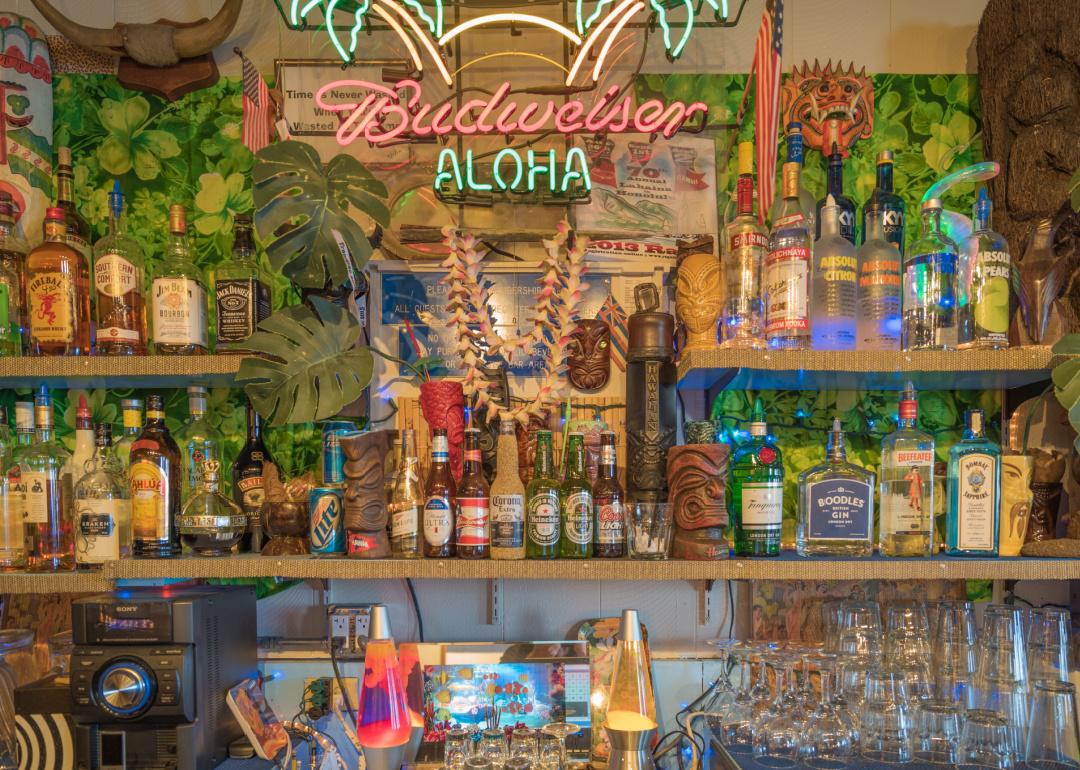 Inside a tiki bar in Waikiki.