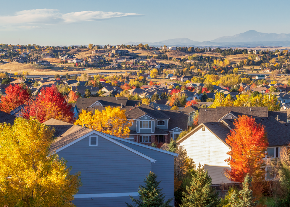 Aerial view Denver metro area in autumn.