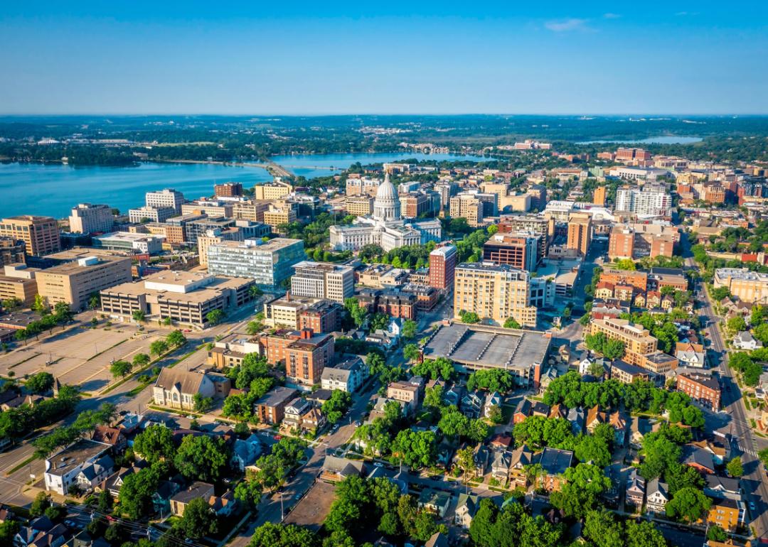 Aerial view of Madison city downtown in summertime.