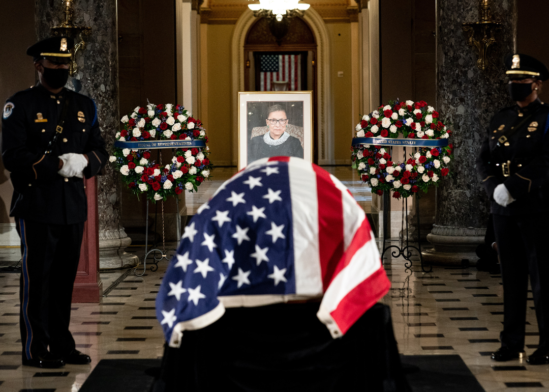 Justice Ruth Bader Ginsburg lies in state at US Capitol Building.