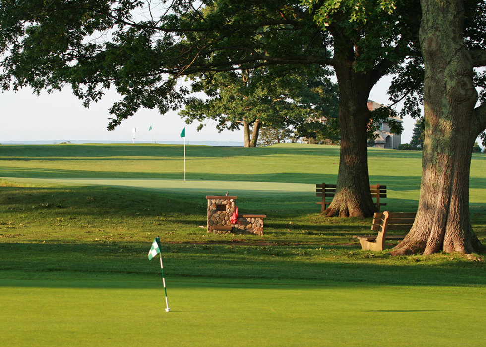 Practice green at Long Island golf course.