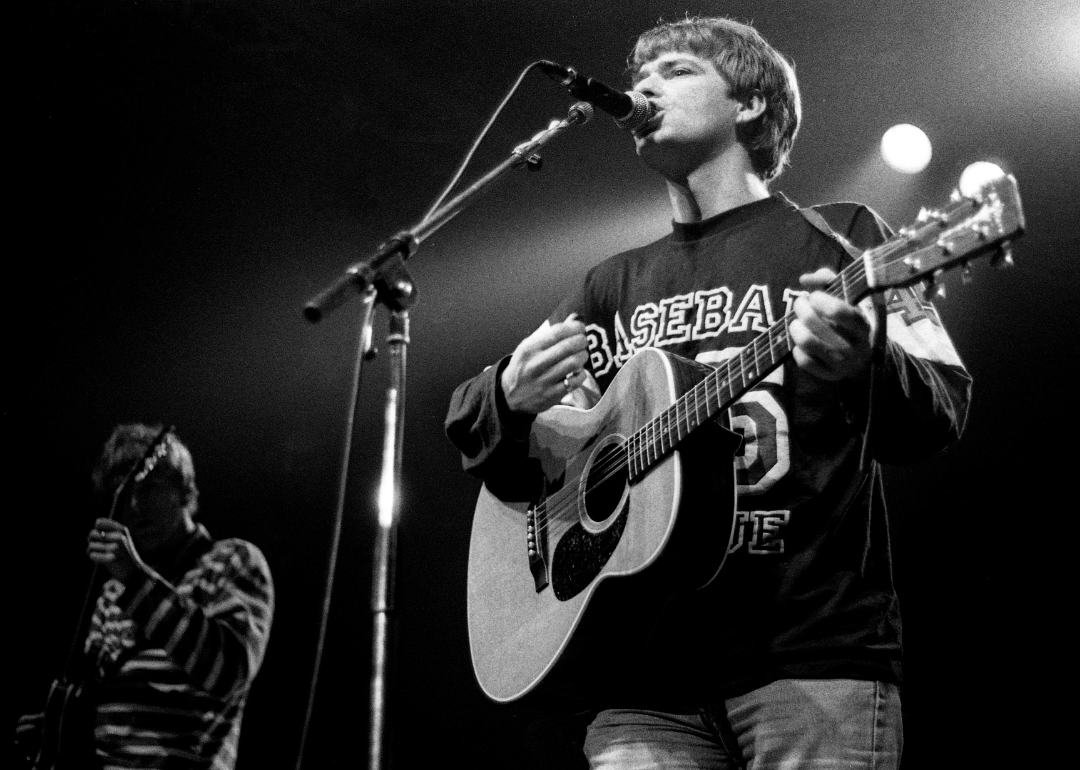 Lee Mavers of The La's, performs on stage.