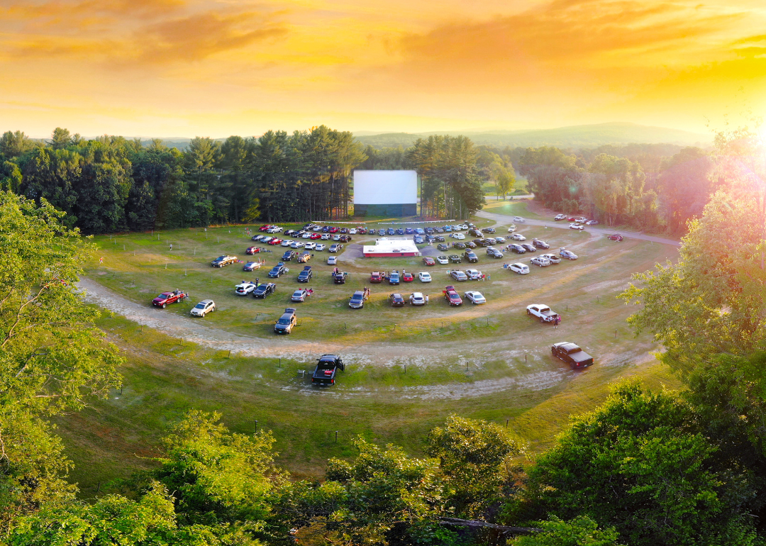 Aerial view of Northfield Drive-In at sunset.