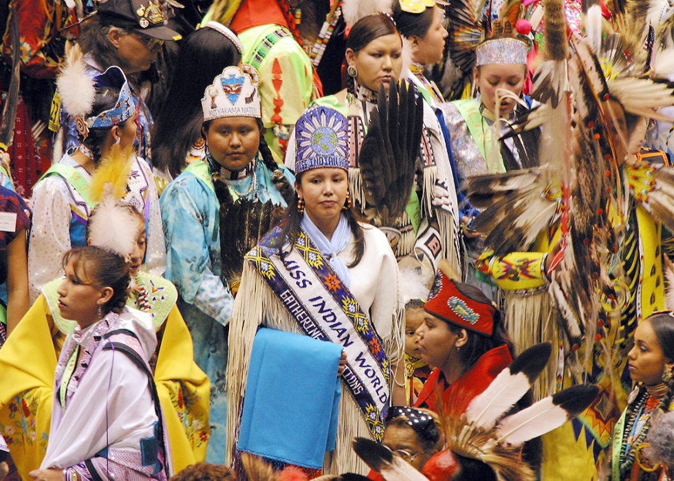 Tia Smith, a Cayuga/Iriquois at the opening of the 20th annual Gathering Of Nations PowWow.