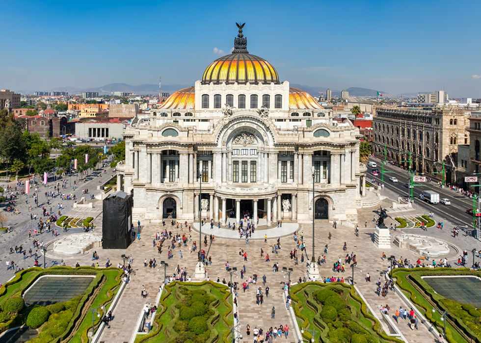 Aerial view of Palacio de Bellas Artes in Mexico City.