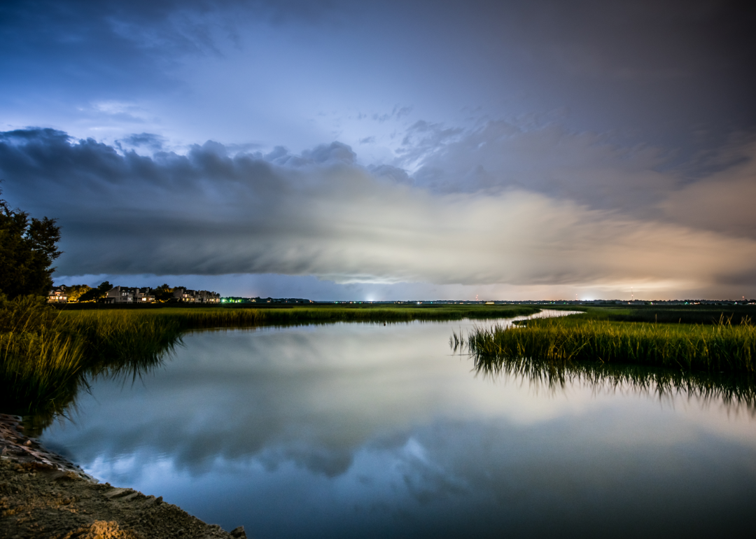 Storm over wetlands.