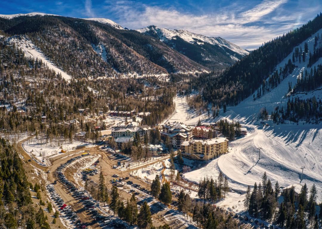 Aerial View of popular ski slopes near Taos