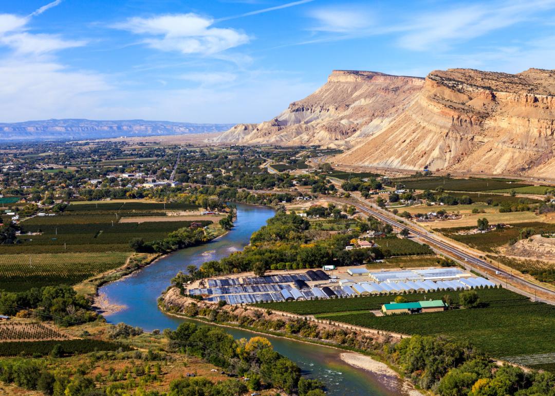Elevated view of Grand Junction and the Colorado River.