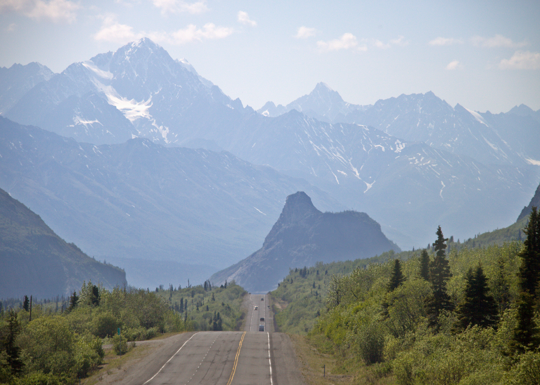 Mountain range and road to Palmer.