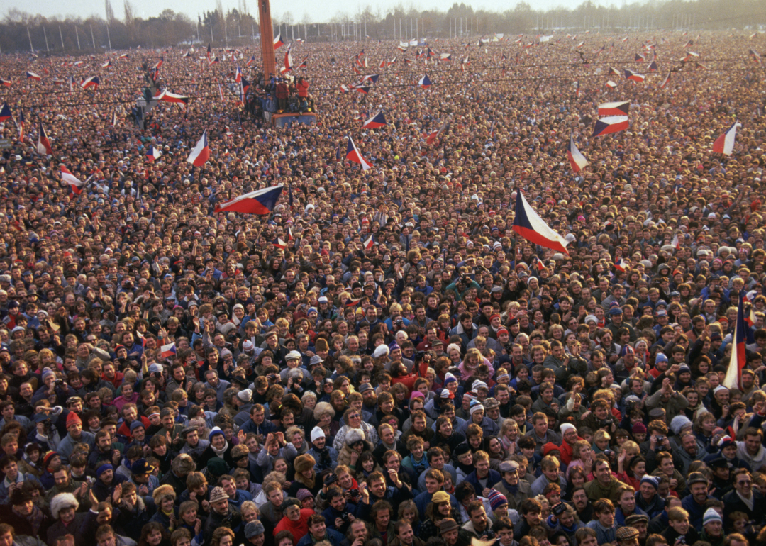 Crowd of 500,000 people attend a demonstration in Prague.