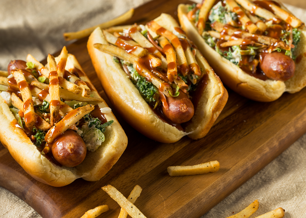 Cleveland polish boy sandwich with barbecue sauce and french fries.