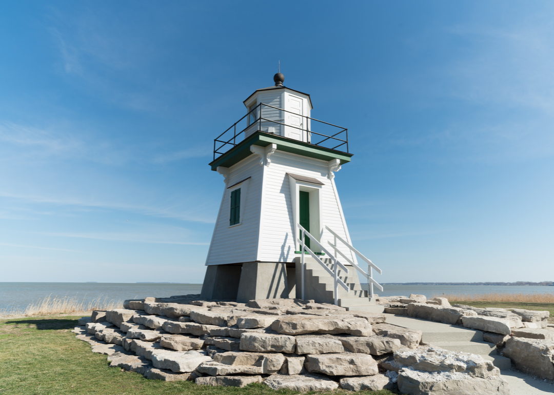 A small lighthouse near the shoreline