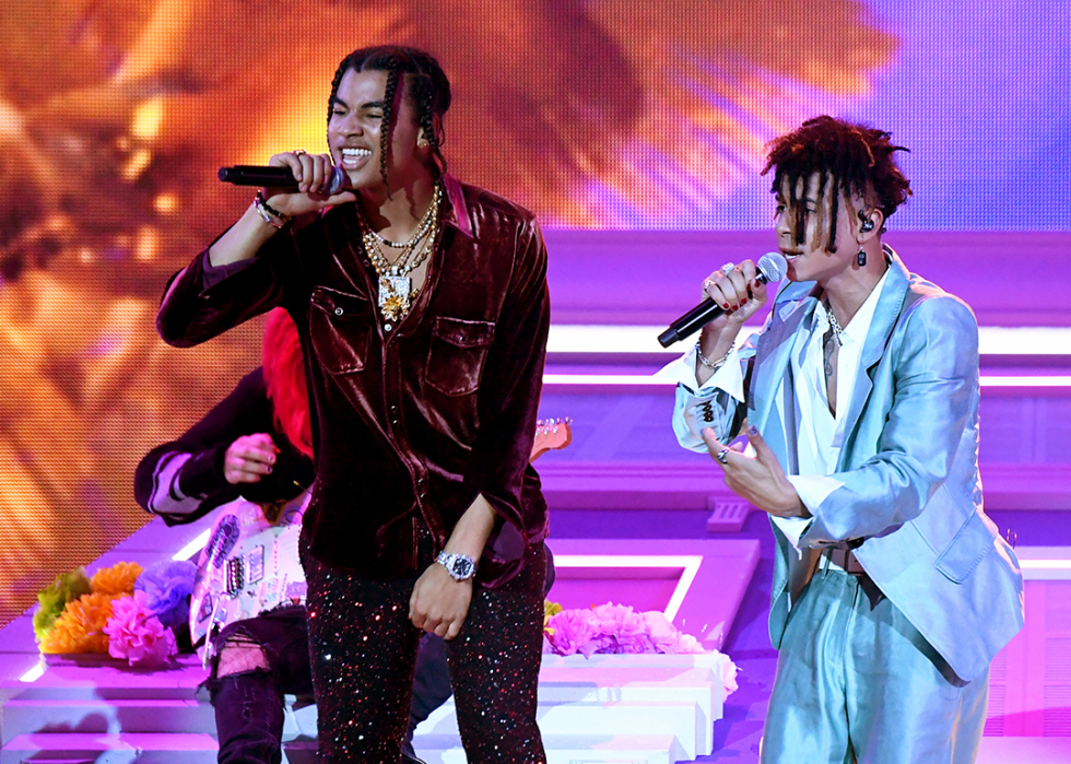 24kGoldn and Iann Dior perform onstage for the 2020 American Music Awards.