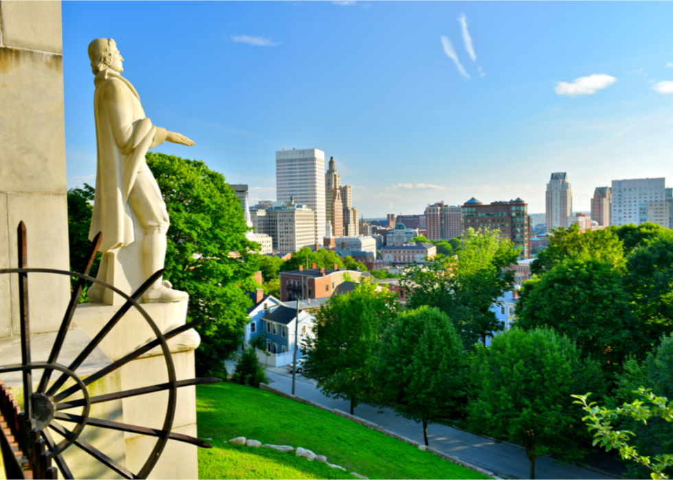 Prospect Terrace Park view of the Providence skyline and Roger Williams statue.