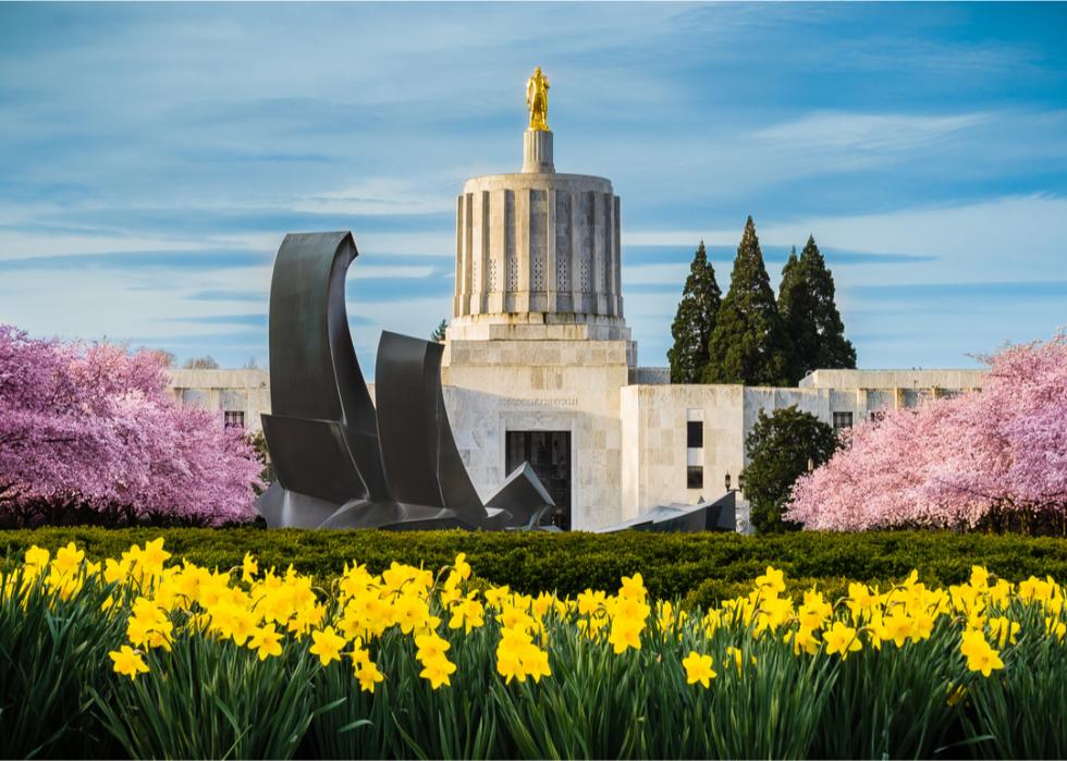 Oregon State Capitol building in spring