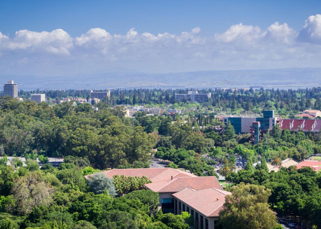 View towards Stanford campus, Palo Alto and Menlo Park,