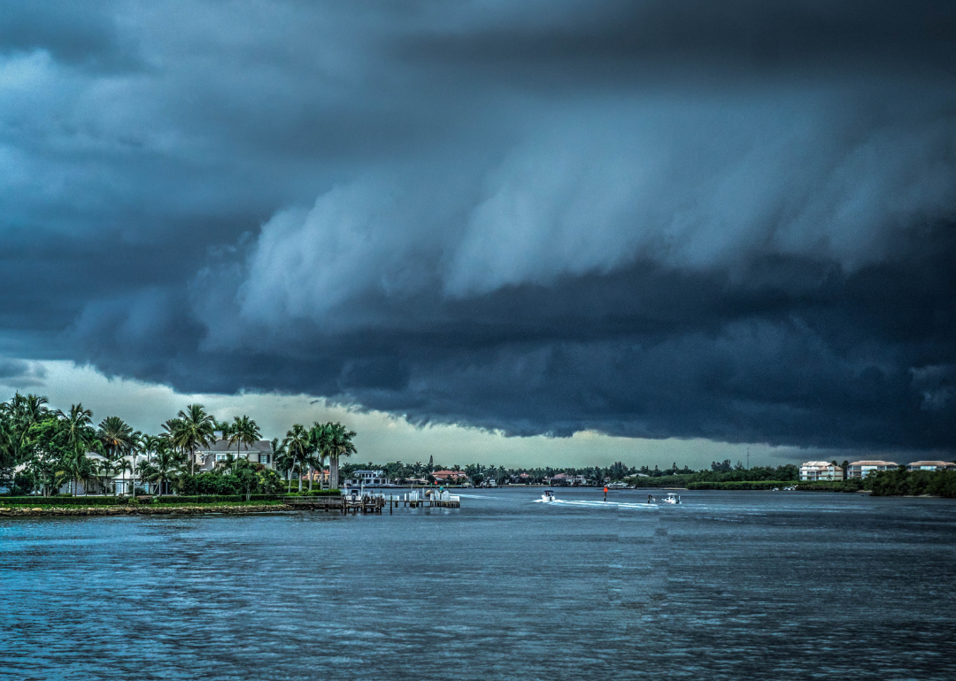 Dramatic sky over coast homes.