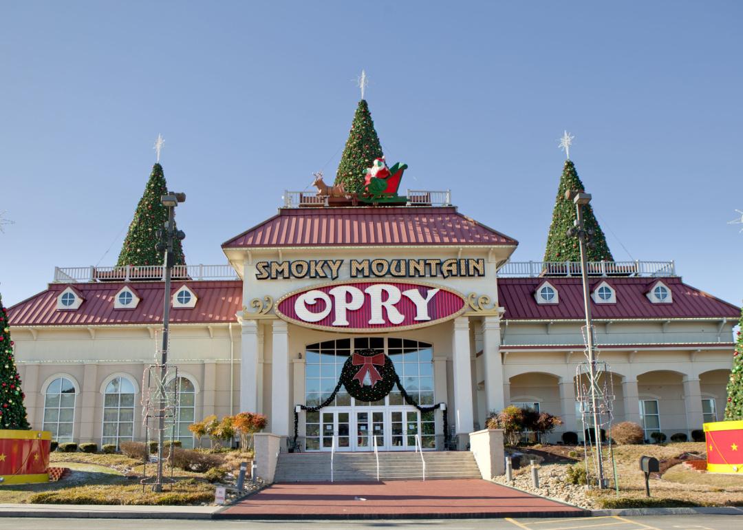 The Smoky Mountain Opry in Pigeon Forge decorated for Christmas