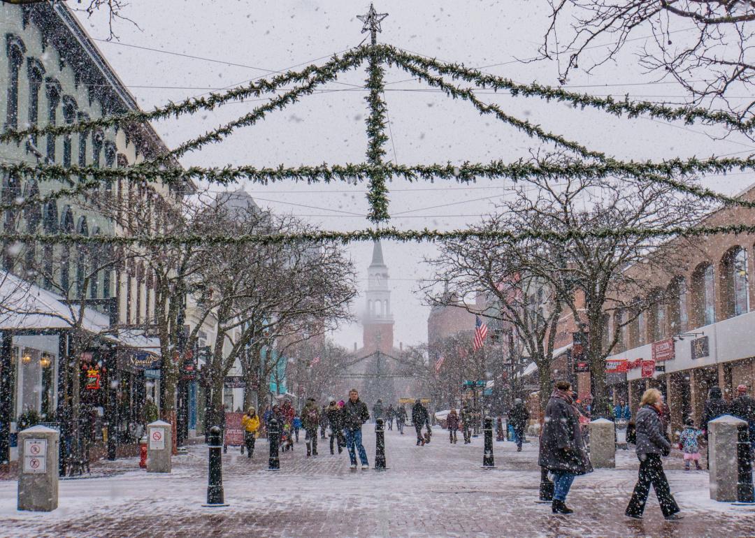Snowy street scene in Burlington.