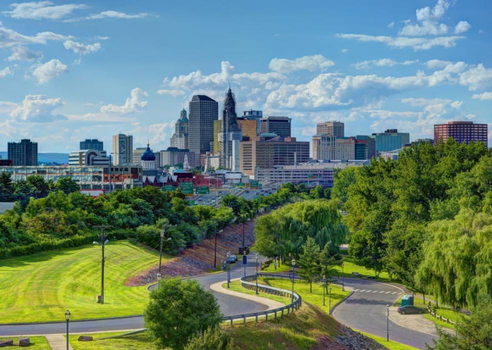 Downtown Hartford from above Charter Oak Landing.