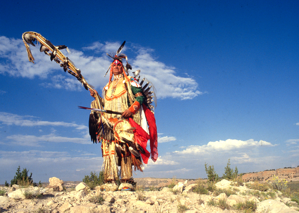 A Navajo Chief poses for a portrait at an annual gathering in Window Rock, Arizona.