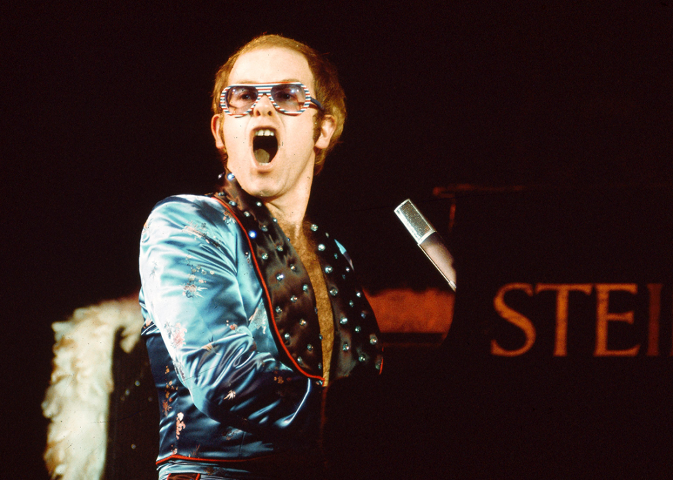 Elton John performing at piano.