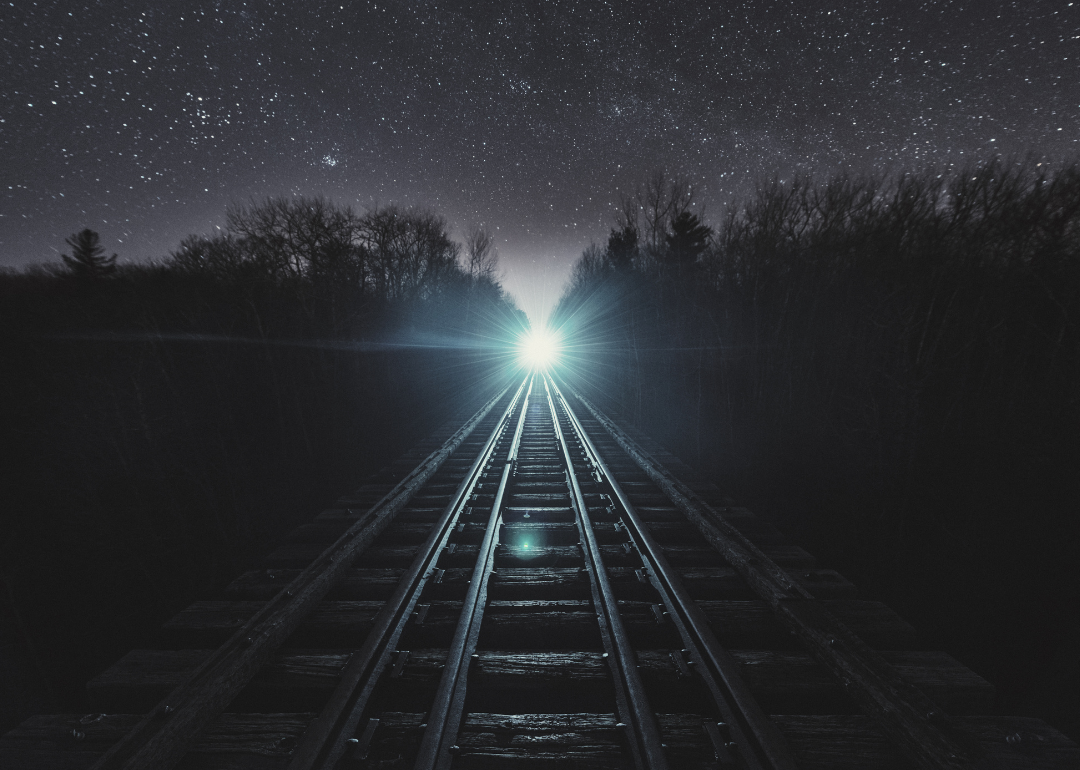 Railroad track at night.