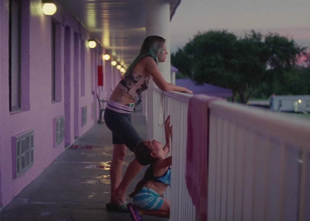 Actors in a scene from ‘The Florida Project’