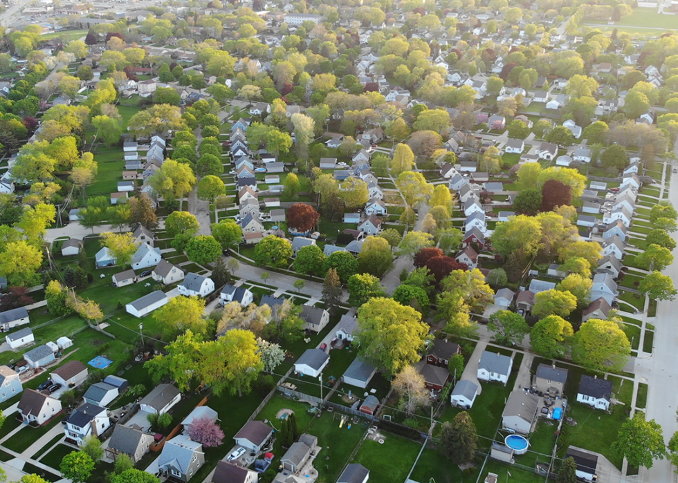 Aerial view of residential houses in spring.