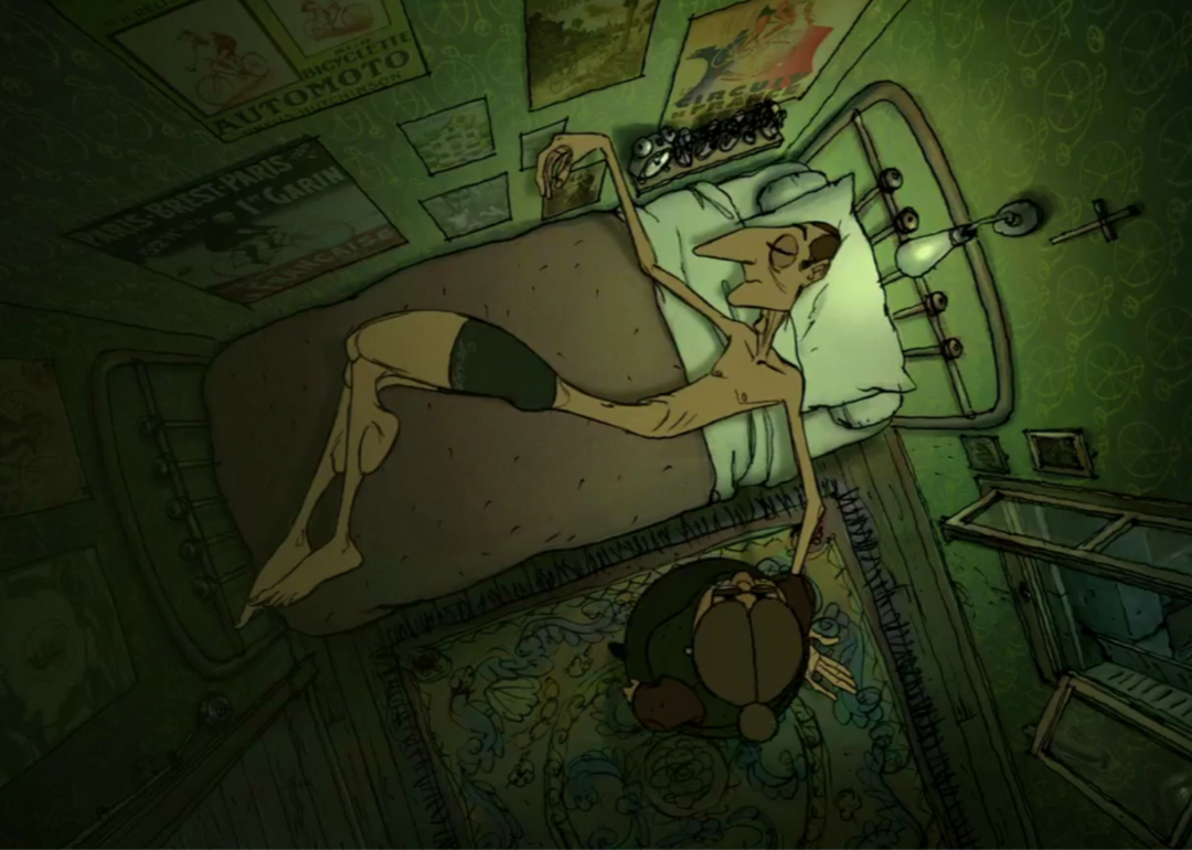 An animated still from ‘The Triplets of Belleville’