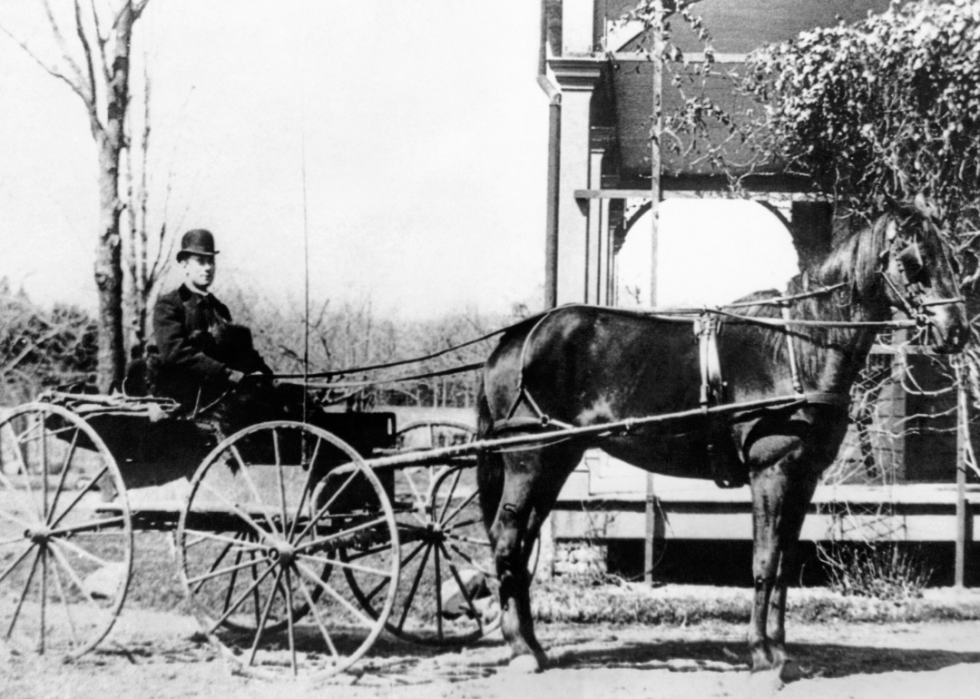 Doctor making medical rounds in horse buggy.