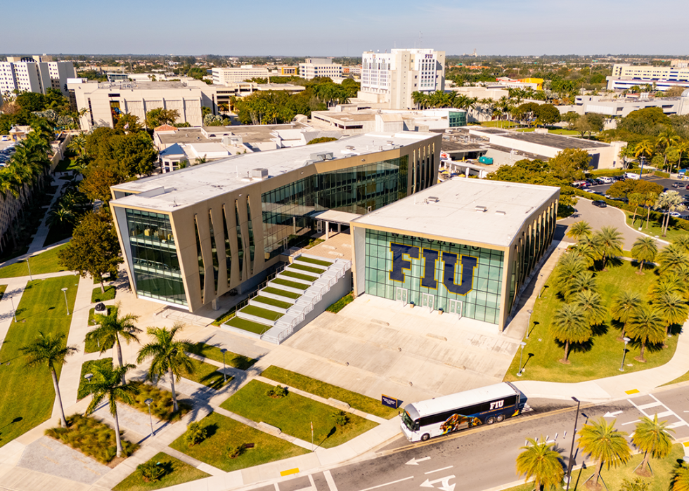 Aerial photo of the SASC Building and surrounding campus.