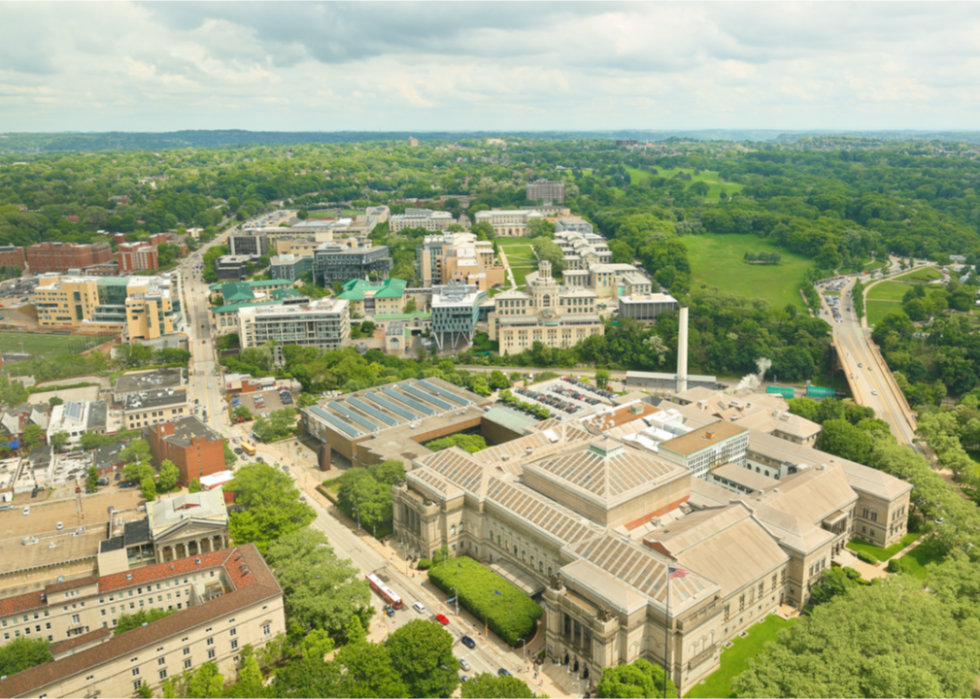 Aerial view of Carnegie Mellon University campus.