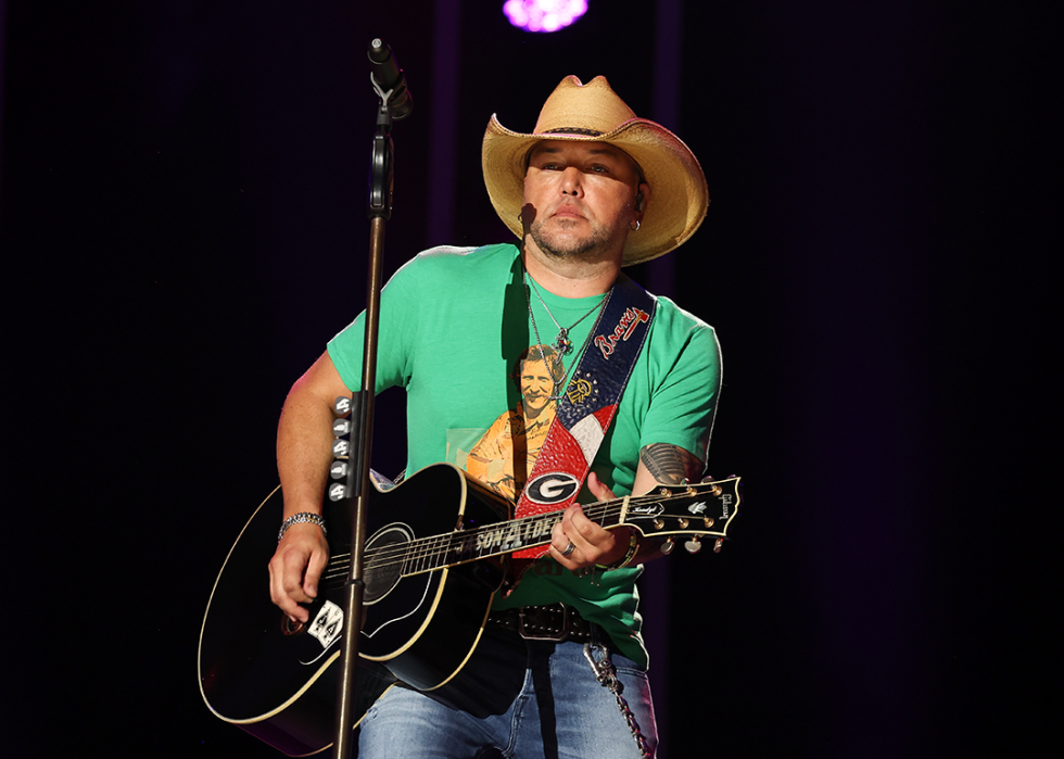 Jason Aldean performs on stage during day three of CMA Fest 2023.