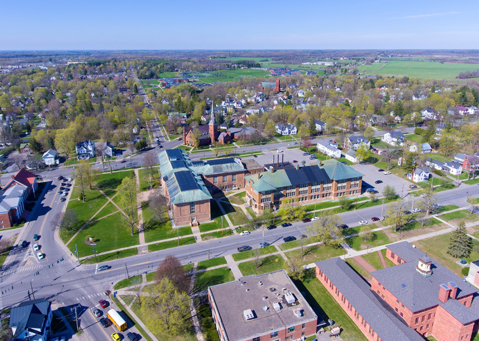Aerial view of Old Snell Hall of Clarkson University.