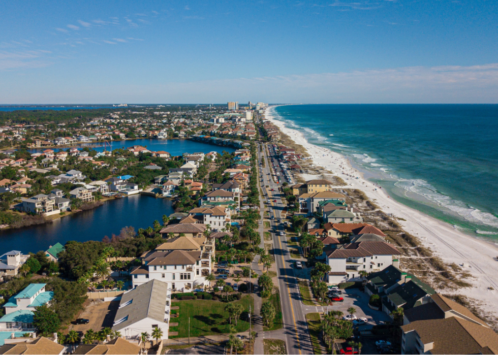Aerial view of a coastal town in Florida.