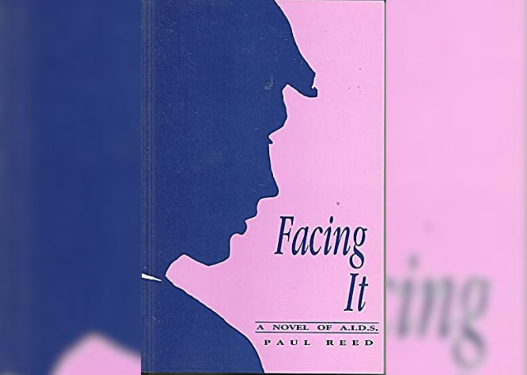 A purple cover with a blue silhouette of a face.