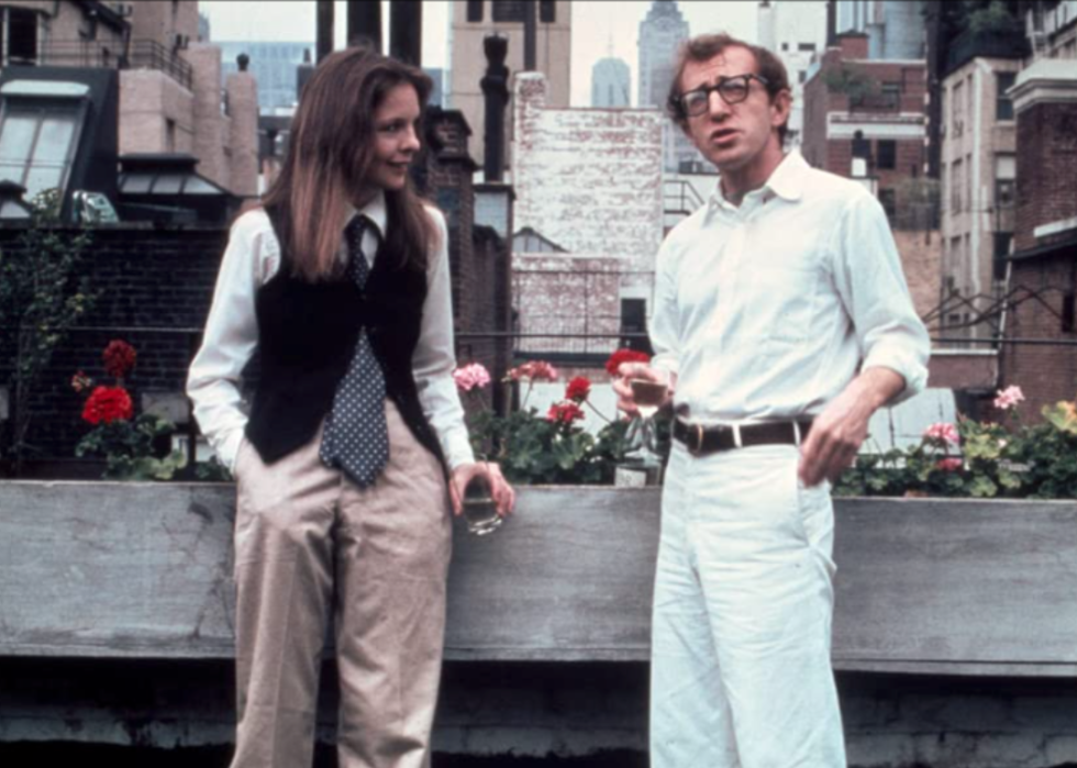 Woody Allen and Diane Keaton chat on a rooftop