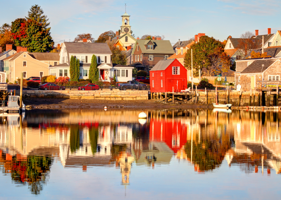 A New Hampshire townscape with a lakeside view.