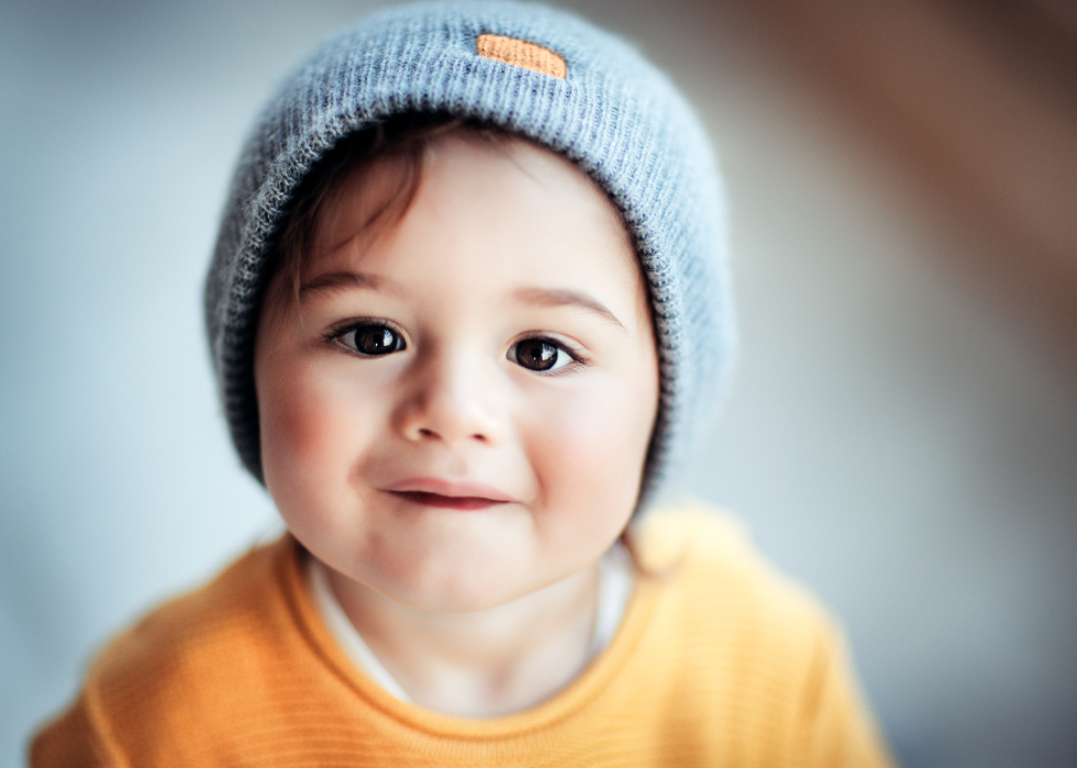 Baby boy in a warm winter hat.